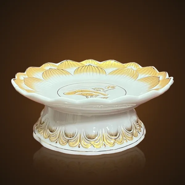 Dĩa quả Sứ Trắng Sen Vàng