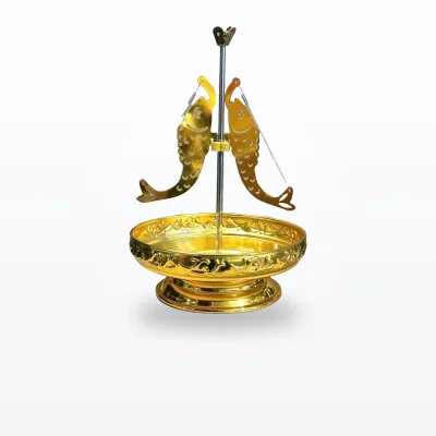 Dĩa cắm nhang khoanh DS-8" mạ vàng (đôi cá chép)