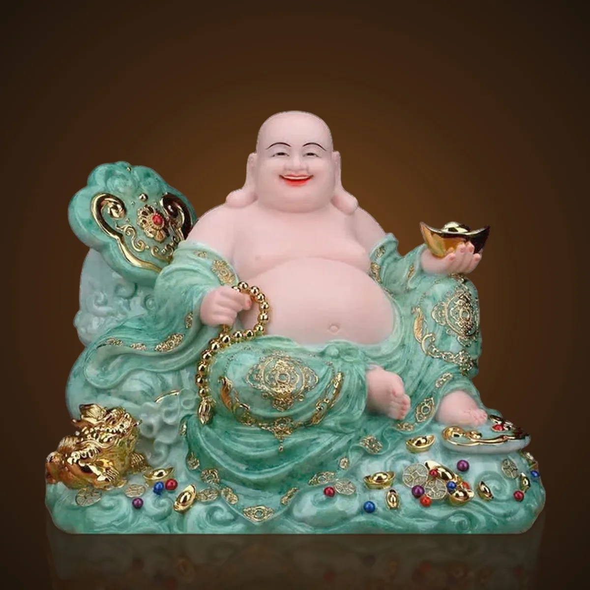Tượng Di Lặc Tựa Bao Tiền Vân Ngọc 3410