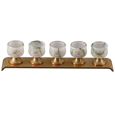 Bộ 5 chén + kỷ men trắng ngọc