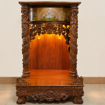 Tủ thờ Thần Tài cột rồng gõ đỏ 56×88
