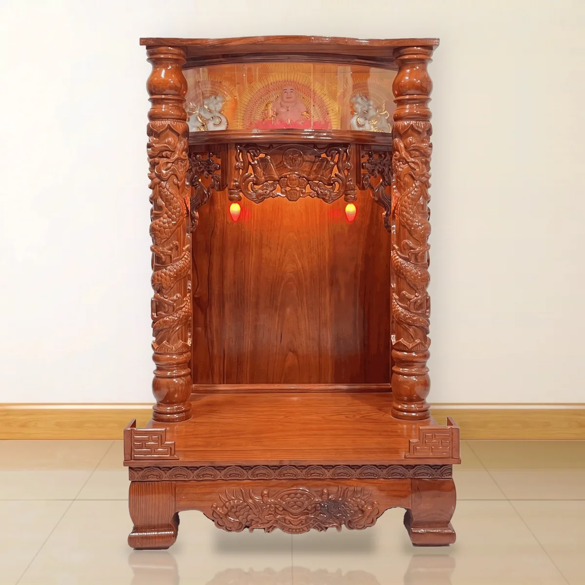Tủ thờ cột rồng kỳ lân chân quỳ Xoan Đào