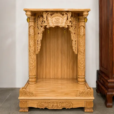 Tủ thờ chạm rồng phượng khắc Phúc