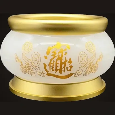 Lư hương gốm trắng kim 6"