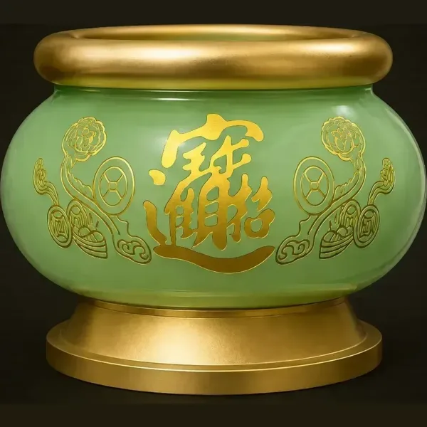 Lư hương lưu ly xanh ngọc chiêu tài 5"
