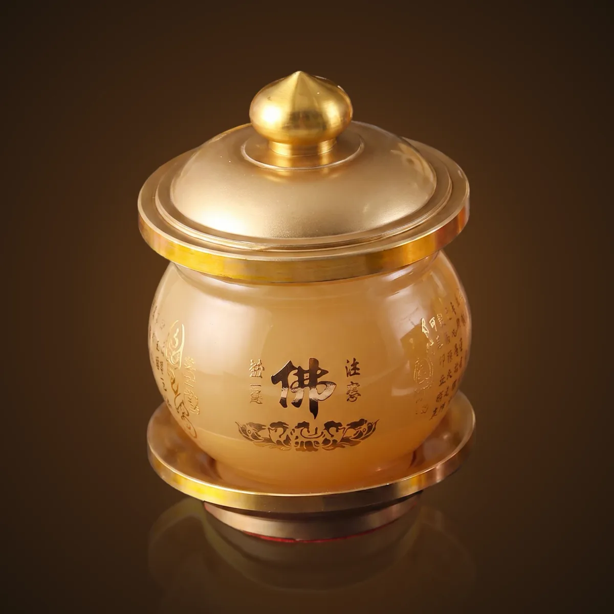 Hũ Sứ Viền Hợp Kim Mạ Đồng Chữ Phật