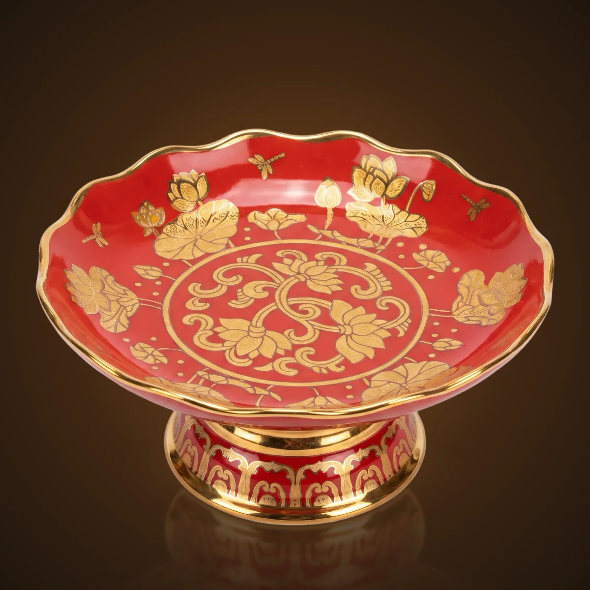 Đĩa quả gốm đỏ 8"