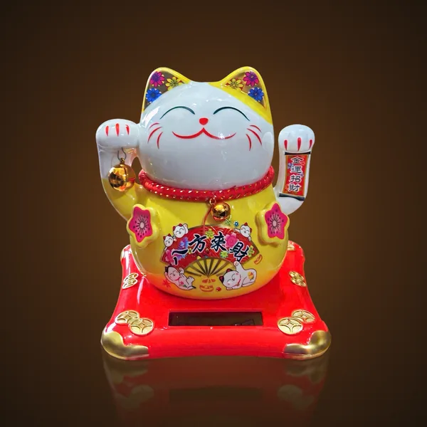 Mèo Thần Tài Vàng Quạt Bát Phương Lai Tài