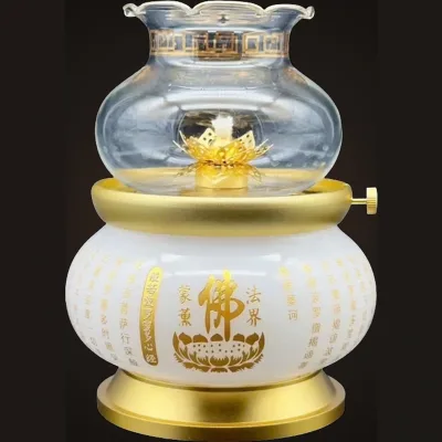 Đèn dầu lưu ly chữ Phật