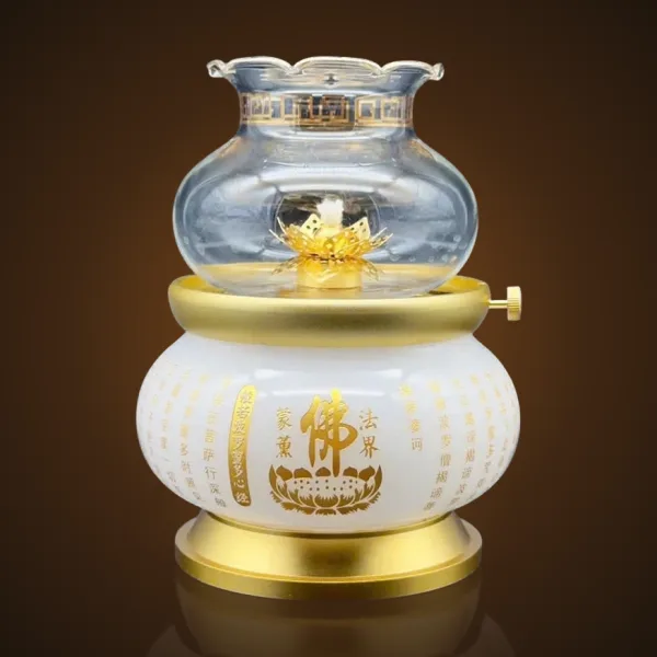 Đèn dầu lưu ly chữ Phật
