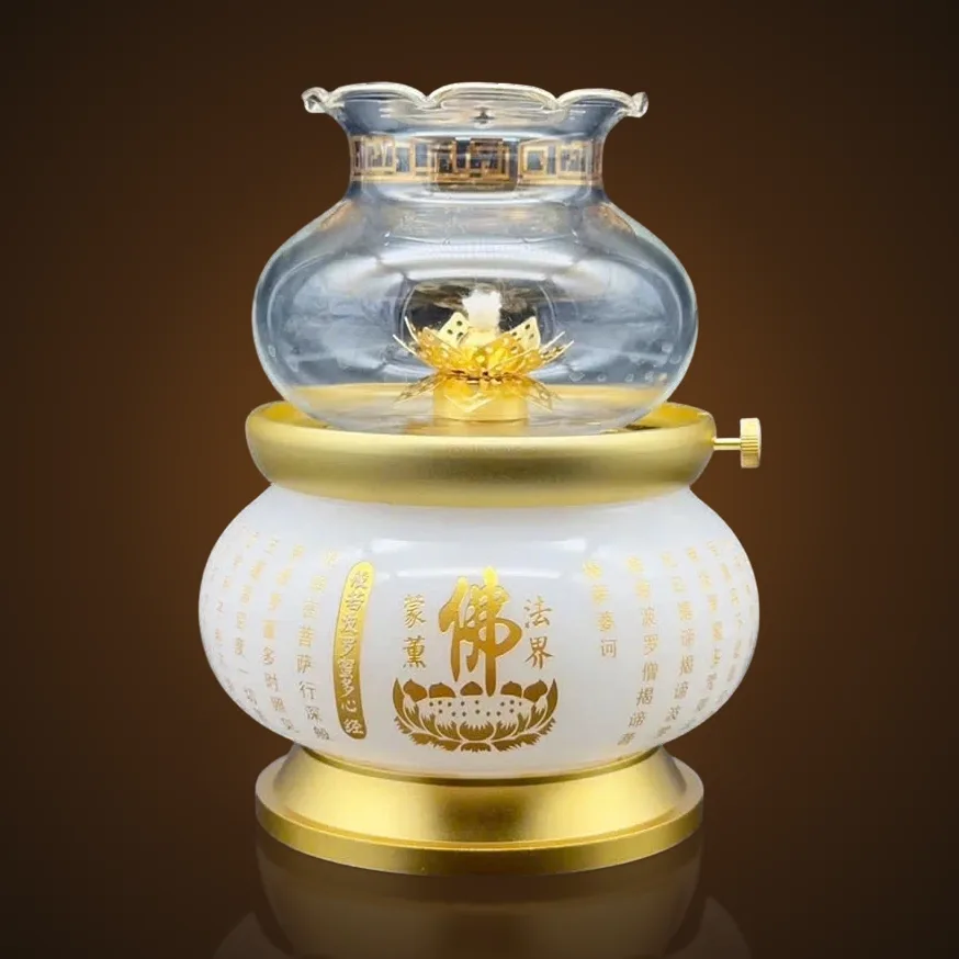 Đèn dầu lưu ly chữ Phật