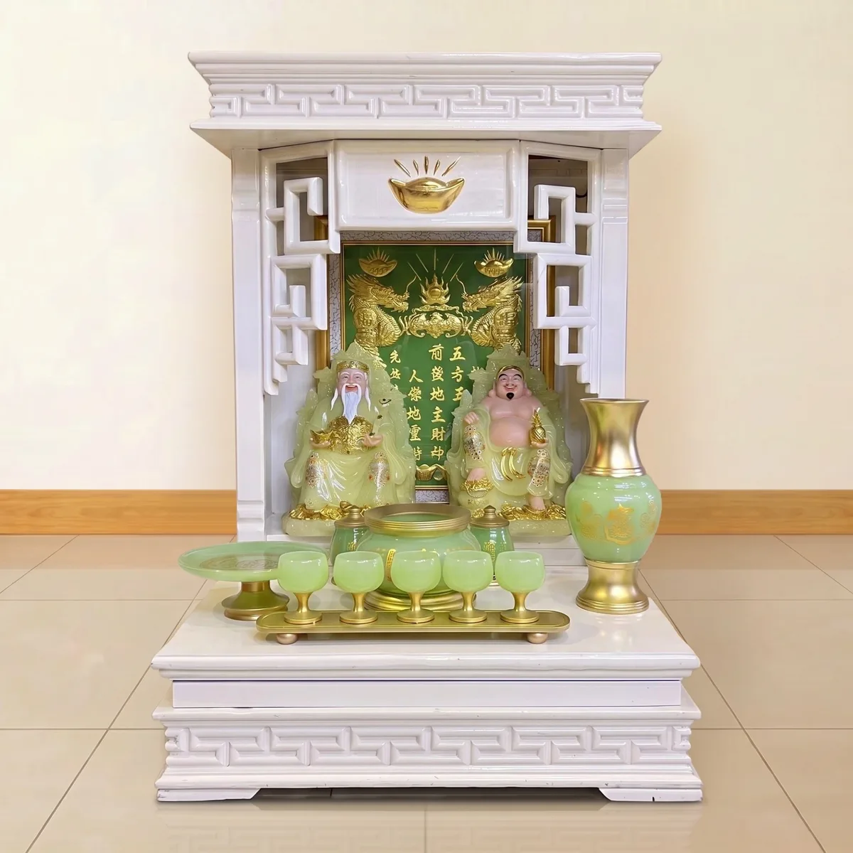 Bộ thờ Thần Tài Ngọc Bích Tủ Trắng Phúc Lộc