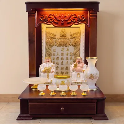 Bộ thờ Thần Tài – Ông Địa Gốm Trắng Kim