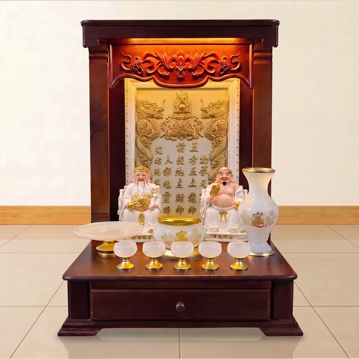 Bộ thờ Thần Tài – Ông Địa Gốm Trắng Kim