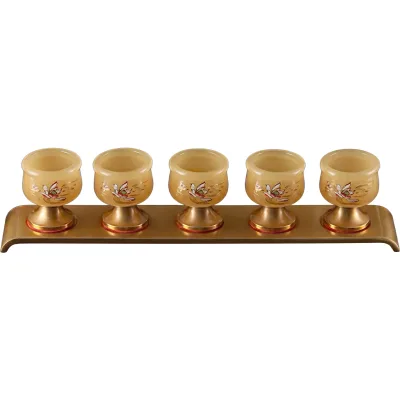 Bộ 5 chén + kỷ men vàng kem