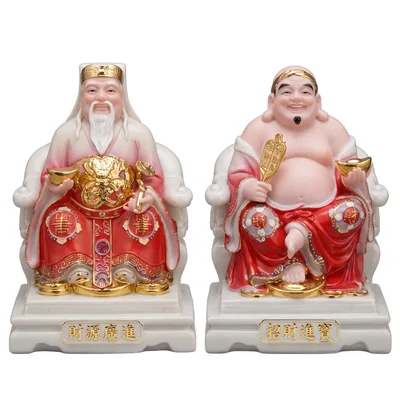 Cặp tượng Thần Tài – Ông Địa gốm đỏ 10"