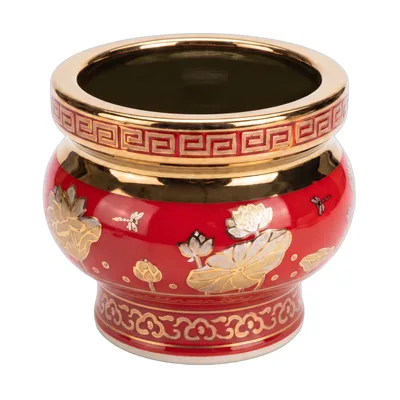 Lư hương gốm đỏ 6"