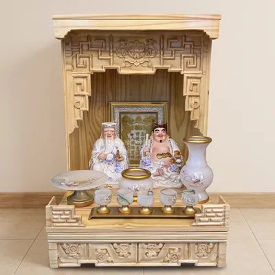 Bộ thờ Thần Tài – Ông Địa Gỗ Pơ Mu, Bộ Hoa Sen Trắng