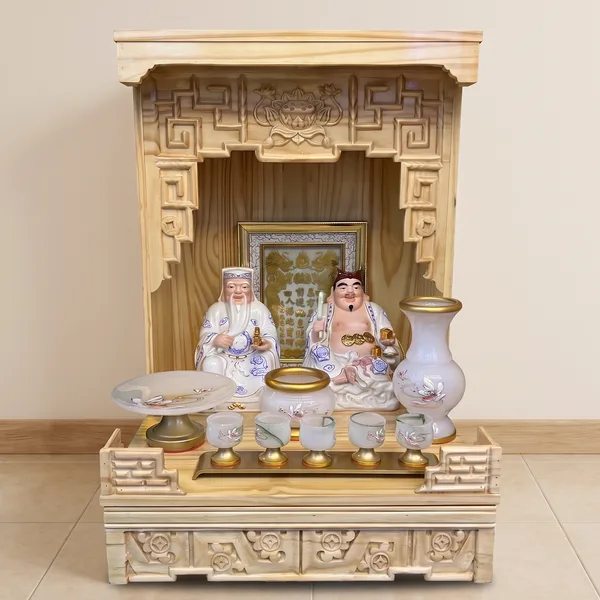 Bộ thờ Thần Tài – Ông Địa Gỗ Pơ Mu, Bộ Hoa Sen Trắng