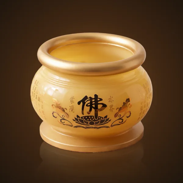 Lư Đá Sứ Viền Hợp Kim Giả Đồng Chữ Phật