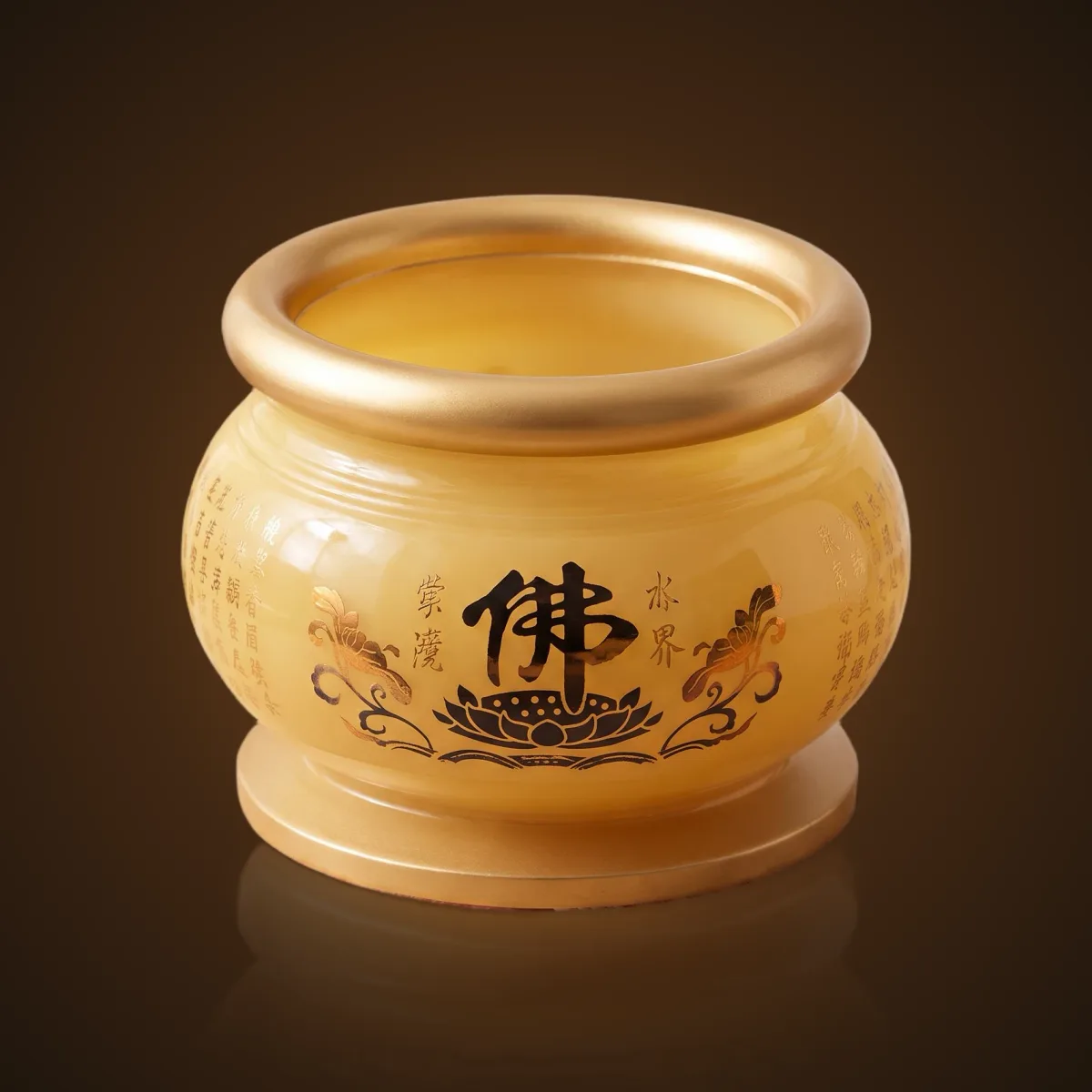 Lư Đá Sứ Viền Hợp Kim Giả Đồng Chữ Phật