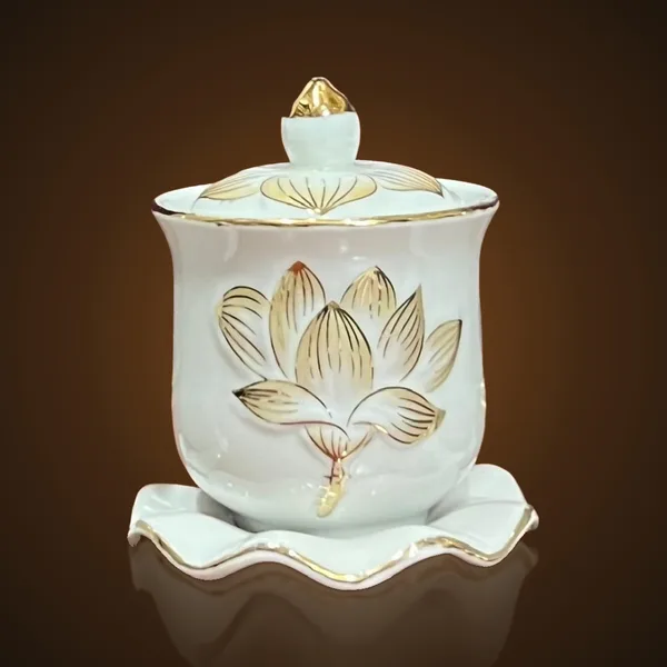Hũ Gạo Muối Nước Sứ Hoa Sen Vàng