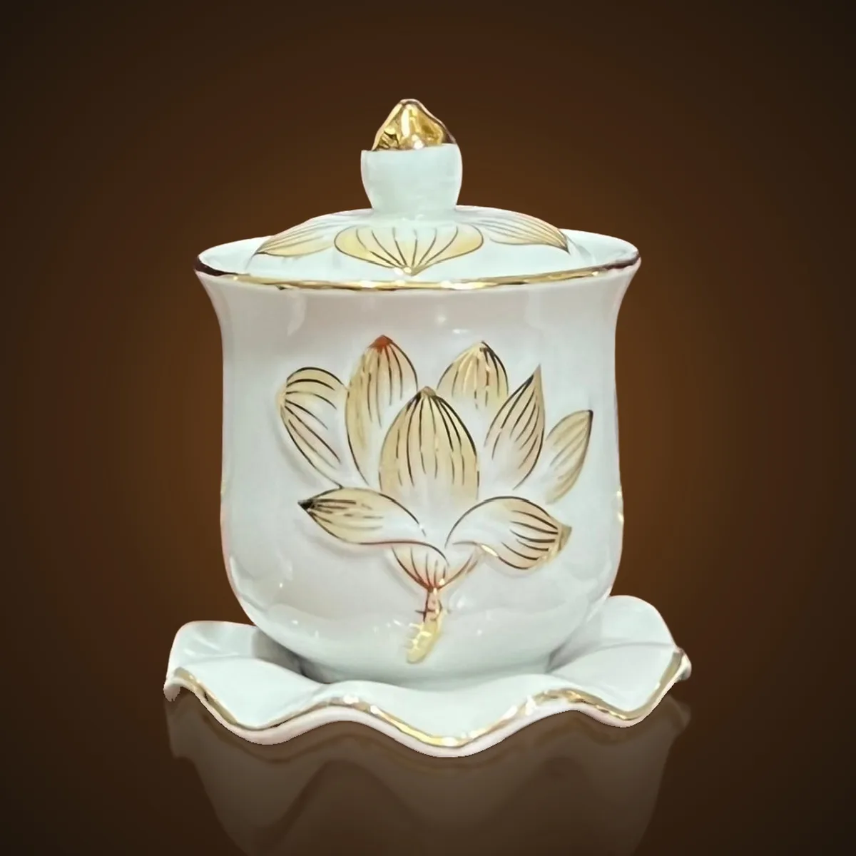 Hũ Gạo Muối Nước Sứ Hoa Sen Vàng
