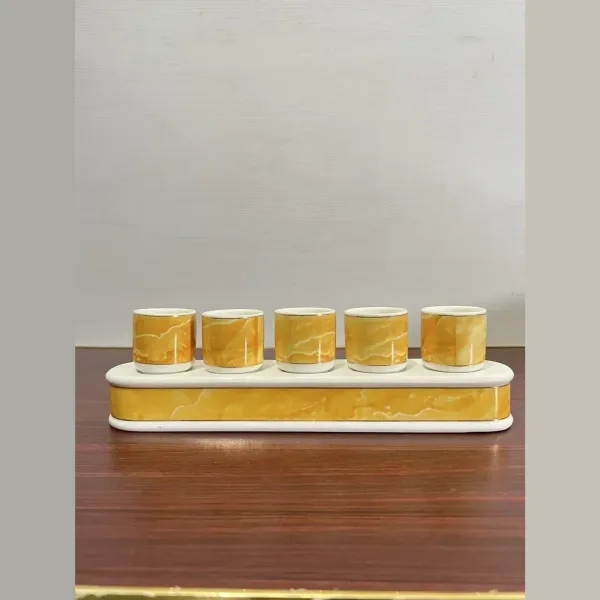 Bộ 5 chén + kỷ sứ vân đá vàng