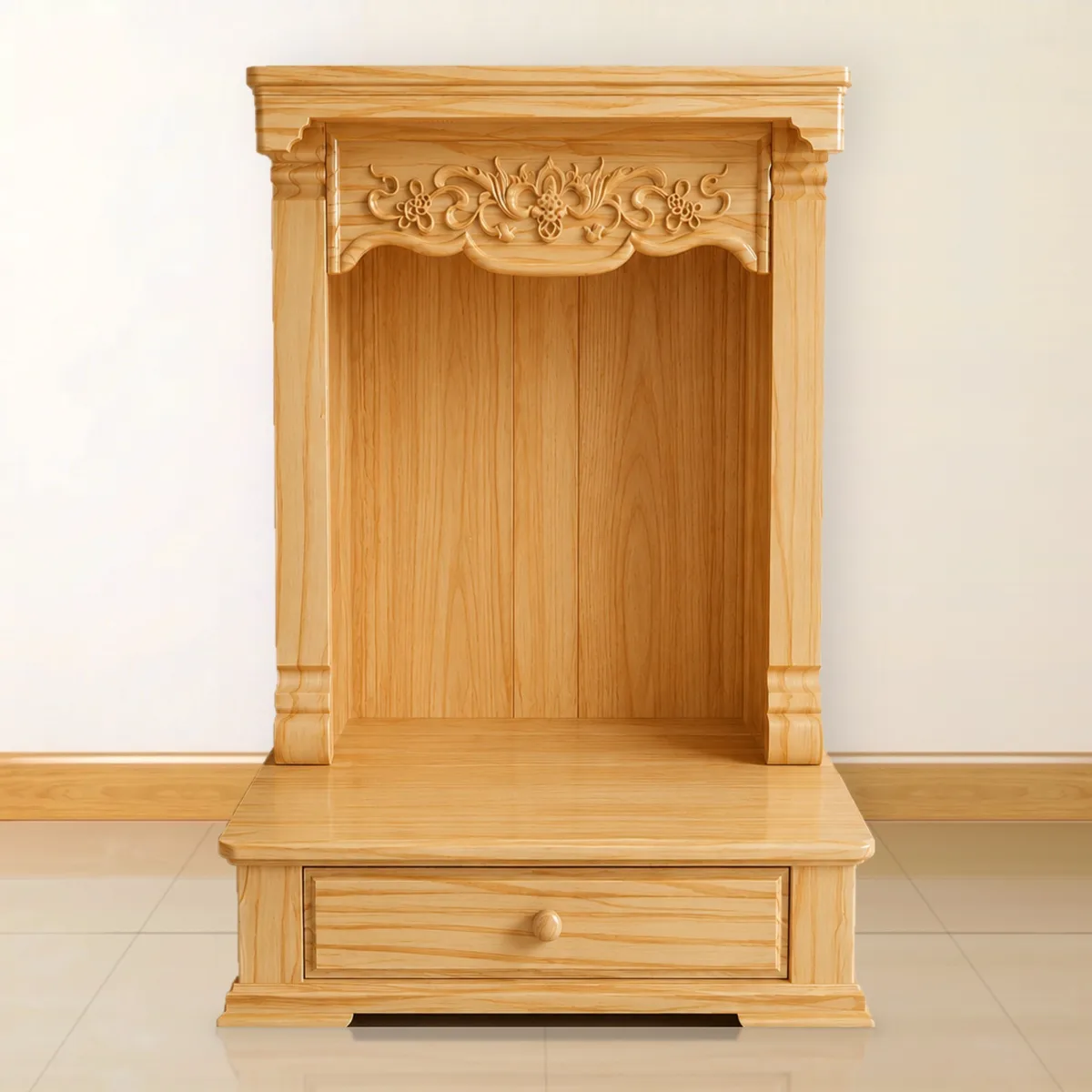 Tủ thờ Thần Tài Pơ Mu 60×88 hộc kéo