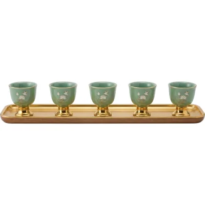 Bộ 5 chén + kỷ men lục xanh